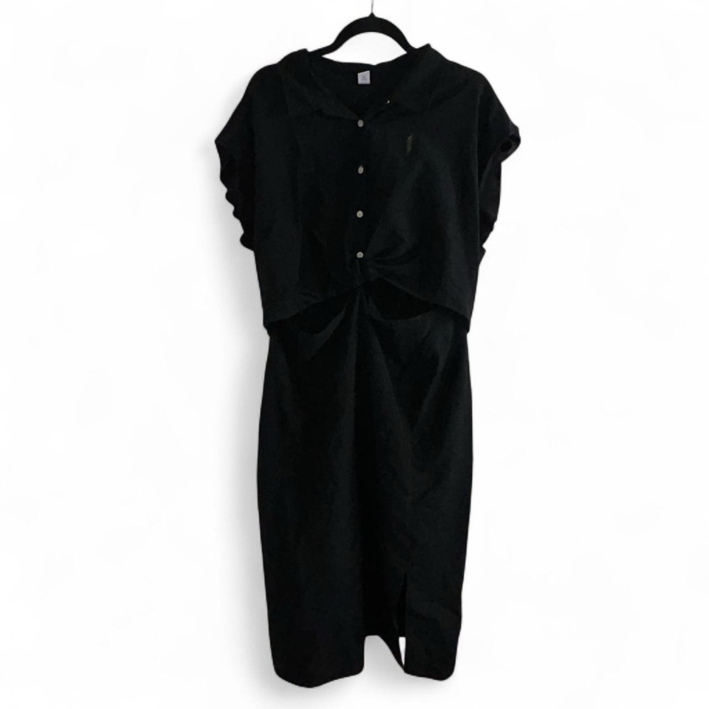 Old Navy waist defined cut out Dress Womens XXL Blk Sleeveless Rayon Linen midi